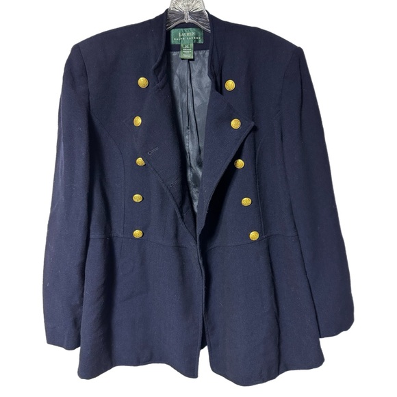 Vintage Lauren Ralph Lauren Women’s Blazer 14 Navy Wool Gold Button Military USA - Picture 4 of 12
